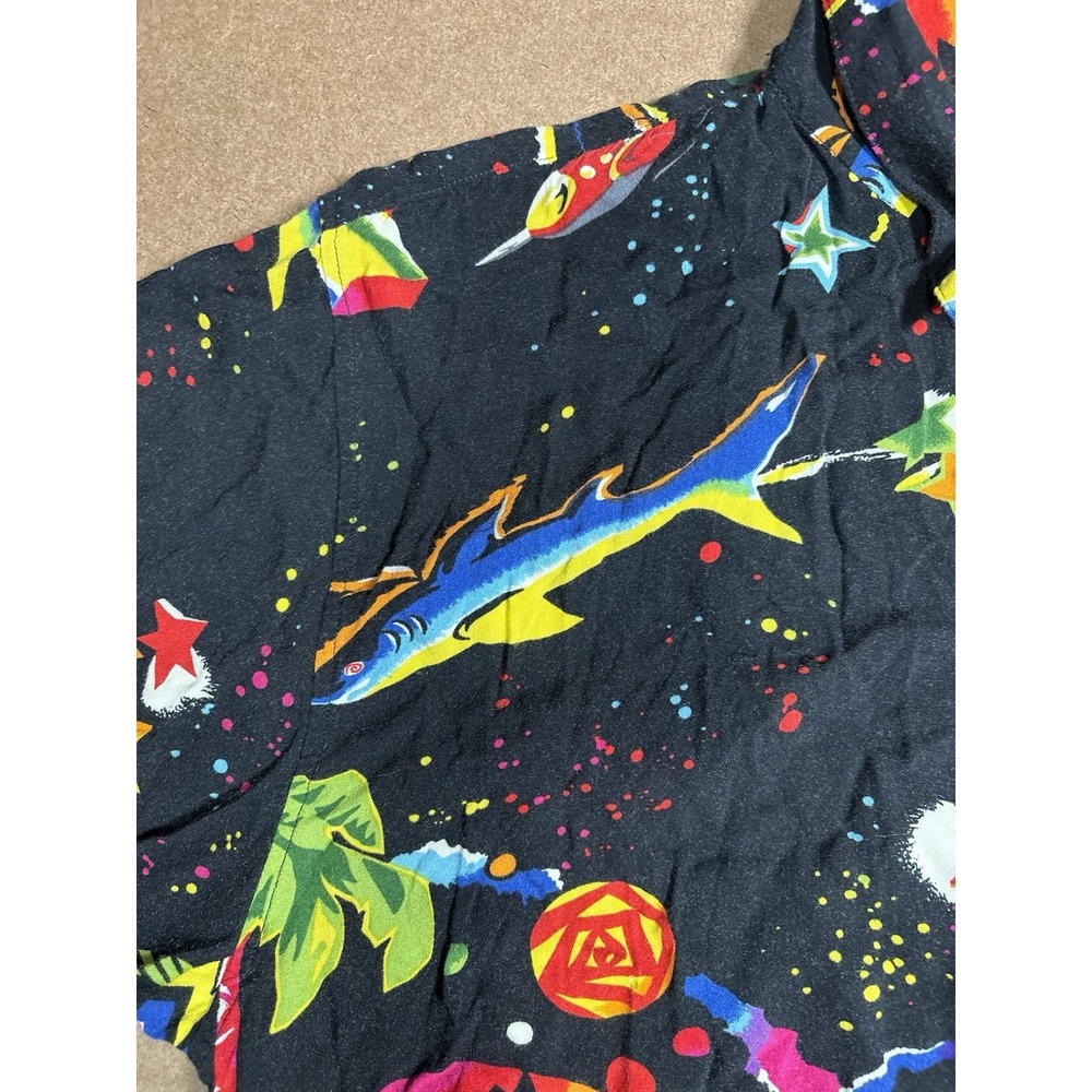 Planet Hollywood Vintage 90's AOP Space Island Surf Button Down Shirt Medium - Picture 3 of 6